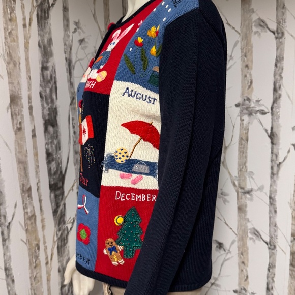 Vintage Rainbow Bridge Embroidered Calendar Cardigan Sweater Size Small - Picture 11 of 16